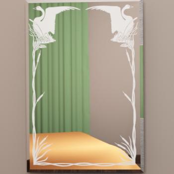 зеркало с пескоструйным рисунком "лебеди"
